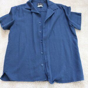 Original Use Men's Casual Short Sleeve Button-Down Shirt Navy Blue